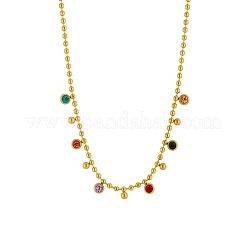 316 Surgical Stainless Steel Pave Colorful Cubic Zirconia Ball Chain Flat Round Tassel Necklaces&nbsp;FS-WGDEC77-01