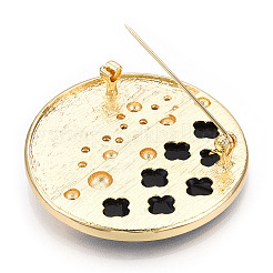 Natural Paua Shell Flat Round Brooches with Pearl&nbsp;JEWB-N001-07G