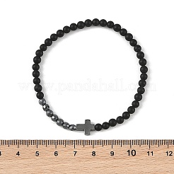 Synthetic Hematite & Natural Black Agate Beaded Stretch Bracelets&nbsp;BJEW-JB14011