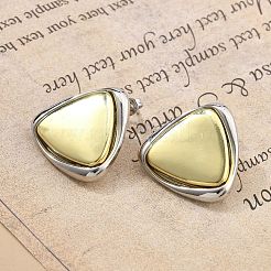 Two Tone Triangle Brass Stud Earrings for Women&nbsp;EJEW-U057-01G
