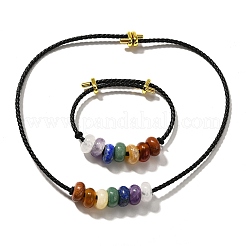 Rondelle Chakra Natural Gemstone Beads Bracelets & Necklaces Sets&nbsp;G-P561-01G-01