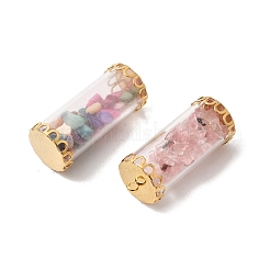 Glass Tube with Natural & Synthetic Mixed Gemstone Chip Beads Inside Pendants&nbsp;FIND-B054-01G