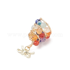 Natural Apatite & Green Aventurine & Lapis Lazuli & Citrine & Agate & Amethyst Faceted Round Beaded Copper Wire Wrapped Christmas Tree Pendants&nbsp;PALLOY-TA00334