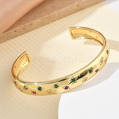 Brass Micro Pave Cubic Zirconia Cuff Bangles for Women&nbsp;BJEW-A172-03G