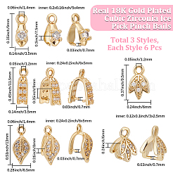 24Pcs 6 Style Brass Micro Pave Cubic Zirconia Ice Pick Pinch Bails&nbsp;ZIRC-BBC0003-30