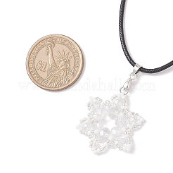 Electroplate Glass & TOHO Round Seed Beaded Snowflake Pendant Black Waxed Cotton Cord Necklaces for Women&nbsp;NJEW-MZ00125