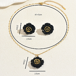 Elegant Resin Rose Pendant Necklace & Stud Earrings Set for Women&nbsp;DC8905