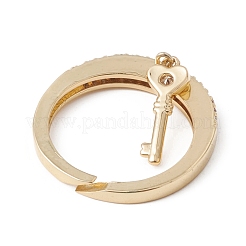 Clear Cubic Zirconia Heart Skeleton Key Charm Open Cuff Ring&nbsp;RJEW-F124-03G