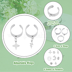 DIY Moon & Star & Lightning Stainless Steel Charms Cuff Ring Making Kit&nbsp;DIY-FI0001-01