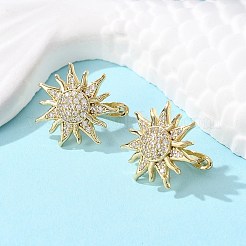Sun Shape Clear Cubic Zirconia Hoop Earring&nbsp;EJEW-C002-10G-RS