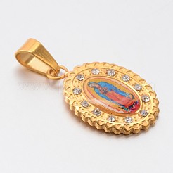 Holy Jewelry 304 Stainless Steel Flat Oval with Virgin Mary Pendants&nbsp;STAS-L130-06