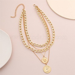 Punk Flat Round with Human Pattern Alloy Multi Layered Necklaces&nbsp;FS-WG0D034-01