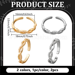 2Pcs 2 Colors Hollow Out Twist Infinity Brass Micro Pave Clear Cubic Zirconia Cuff Rings for Women&nbsp;RJEW-HY0001-18
