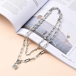 304 Stainless Steel Coffee Bean Chain Necklaces and  Pendant Necklaces Sets&nbsp;NJEW-JN03083