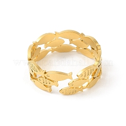 Fish 304 Stainless Steel Wide Band Open Cuff Rings for Unisex&nbsp;RJEW-P125-01G