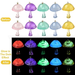 10Pcs 5 Colors Luminous Epoxy Resin Mushroom Pendants&nbsp;RESI-YW0004-19