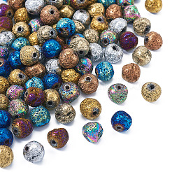 100Pcs 10 Colors Electroplated Natural Lava Rock Beads Strands&nbsp;G-PJ0001-03C