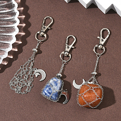 6Pcs 3 Styles Moon Alloy Swivel Lobster Claw Clasps & Brass Cable Chains&nbsp;AJEW-SC0003-98P
