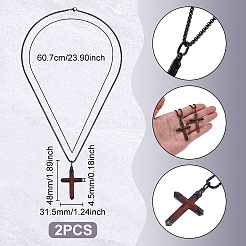 2Pcs Cross Stainless Steel & Wood Pendant Necklaces for Men&nbsp;NJEW-UN0001-82