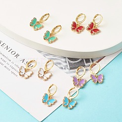 Butterfly Enamel Dangle Huggie Hoop Earrings&nbsp;EJEW-JE04725