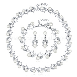 Alloy Crystal Rhinestone & Plastic Pearl Leaf Link Chain Necklaces & Bracelets & Stud Dangle Earrings Sets&nbsp;FS-WGC1932-01
