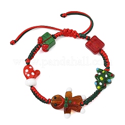 Adjustable Handmade Lampwork Christmas Tree Gift Box Gingerbread Man Braided Bead Bracelets for Women&nbsp;BJEW-TA00753