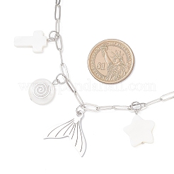 3Pcs 3 Styles Alloy Fish Tail Octopus & Natural White Shell Pendant Brass Paperclip Chain Necklaces for Women&nbsp;NJEW-JN05406