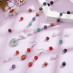 80Pcs 10 Styles Natural & Synthetic Mixed Gemstone Round Connector Charms&nbsp;PALLOY-UN00031