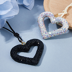 2Pcs 2 Colors Handmade Polymer Clay Rhinestone Heart Pendant Decorations&nbsp;HJEW-FH0001-87