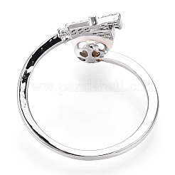 Natural Pearl Finger Open Cuff  Ring Micro Pave Clear Cubic Zirconia&nbsp;PEAR-N022-C03