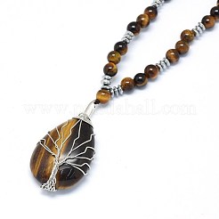 Natural Tiger Eye Pendant Necklaces&nbsp;NJEW-P241-C05