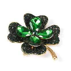 1Pc Clover Alloy Rhinestone Lapel Pins for Backpack Clothes&nbsp;JEWB-TADJ0001-07