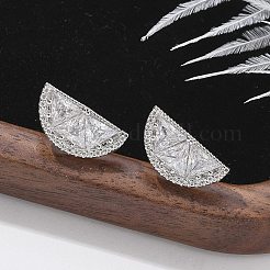 Half Round Brass Micro Pave Clear Cubic Zirconia Stud Earrings&nbsp;EJEW-M077-08P