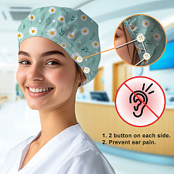 Cotton Adjustable Printed Bouffant Hats Working Caps for Women Men&nbsp;AJEW-WH0677-011