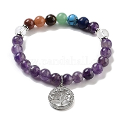 Natural Amethyst Round Beaded Chakra Stretch Bracelets&nbsp;BJEW-K251-01D