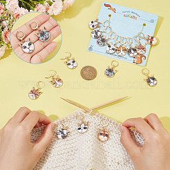 Alloy Enamel Cat Head Pendant Stitch Markers&nbsp;HJEW-AB00235