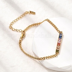 Rectangle 304 Stainless Steel Glass Link Bracelets for Women&nbsp;BJEW-K237-17G