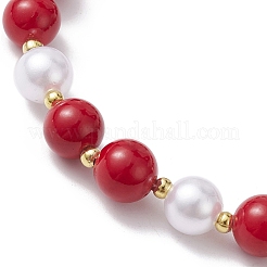 Natural Mashan Jade & Acrylic Pearl Stretch Bracelets&nbsp;BJEW-JB10084