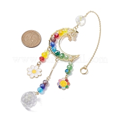 Glass Beads Wire Wrapped Brass Moon Hanging Ornaments&nbsp;HJEW-TA00212