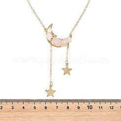 Natural Rose Quartz Chip Beads Moon Pendant Brass Cable Chain Necklaces for Women&nbsp;NJEW-TA00257-03