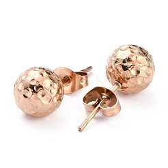 Ion Plating(IP) Textured Round Bead 304 Stainless Steel Stud Earring Findings&nbsp;EJEW-O104-01RG