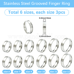 18Pcs 6 Styles 201 Stainless Steel Grooved Finger Ring Settings&nbsp;RJEW-SC0001-30P
