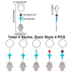 20Pcs 5 Style Mixed Gemstone Bead and Synthetic Turquoise beads Keychain&nbsp;KEYC-GA0001-05