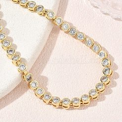 Brass Pave Cubic Zirconia Flat Round Link Chain Bracelets&nbsp;KK-CBA6980-17G-B