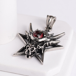 Retro 316 Surgical Stainless Steel Resin Rhinestone Star with Dragon Skull Gothic pendants&nbsp;STAS-E096-54AS