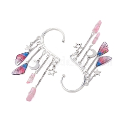 Wing Resin & Natural Quartz Crystal Points Beaded Dangle Earrings&nbsp;EJEW-TA00523