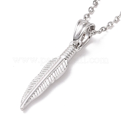 Non-Tarnish 304 Stainless Steel Feather Pendant Necklace for Women&nbsp;STAS-E154-15P