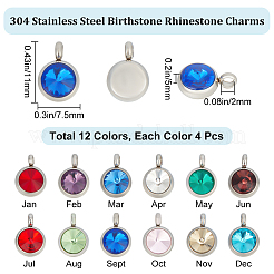 48Pcs 12 Colors 304 Stainless Steel Rhinestone Charms&nbsp;STAS-BBC0004-05