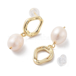 Natural Pearl Dangle Stud Earrings&nbsp;EJEW-P256-34G