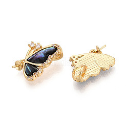 Brass Micro Pave Cubic Zirconia and Abalone Shell Cup Pearl Peg Bails Pin Pendants&nbsp;KK-T079-33G